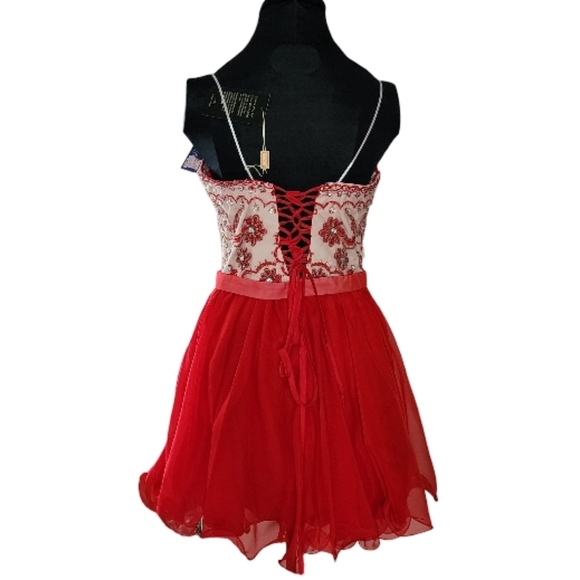NWT Narianna Prom Illusion Embellished Red Mini Dress Jr Large‎ - Picture 2 of 8